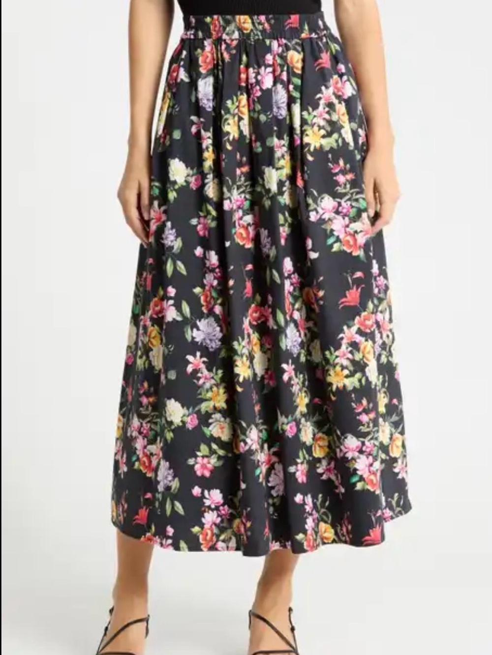 Joie Black Floral Maxi Skirt with Multicolor Blooms
